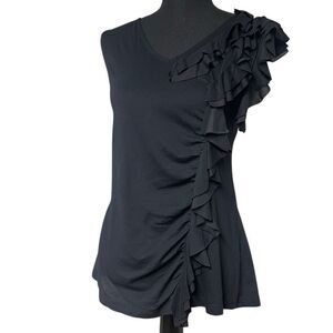 Elle Black Asymmetrical Ruffle Sleeveless Top